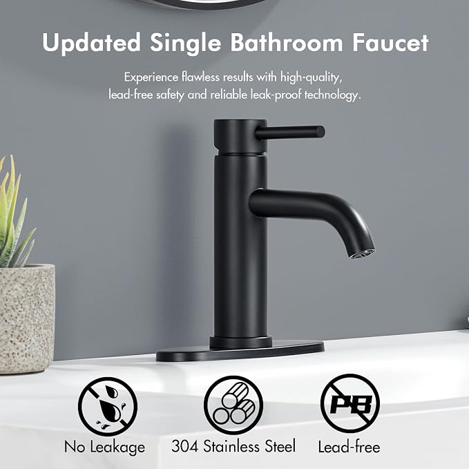 Black Bathroom Faucet, Single Hole Bathroom Faucet Stainless Steel | 2 Pack Modern Bathroom Sink Faucet with Pop-up Drain and Hoses, RV & Outdoor Basins,1 or 3 Hole