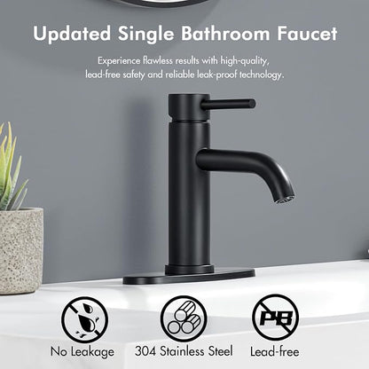 Black Bathroom Faucet, Single Hole Bathroom Faucet Stainless Steel | 2 Pack Modern Bathroom Sink Faucet with Pop-up Drain and Hoses, RV & Outdoor Basins,1 or 3 Hole