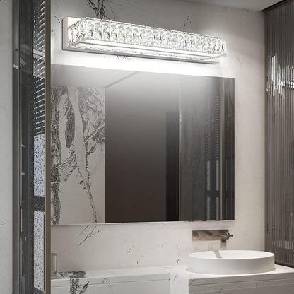 Modern Bathroom Light Fixtures Over Mirror 30 inch Crystal Chrome LED Vanity Light Bar White Light 6000K (7500-760mm)