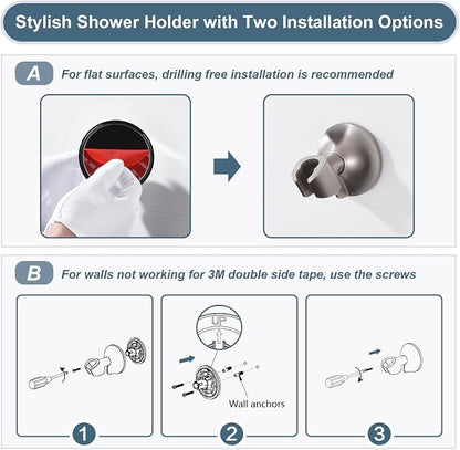 BRIGHT SHOWERS High Pressure Rain Shower Head Combo with Double Extension Arm, 8 Inch Rainfall Shower Head with Handheld Spray, Height Adjustable Dual Square Showerhead Set, Brushed Nickel