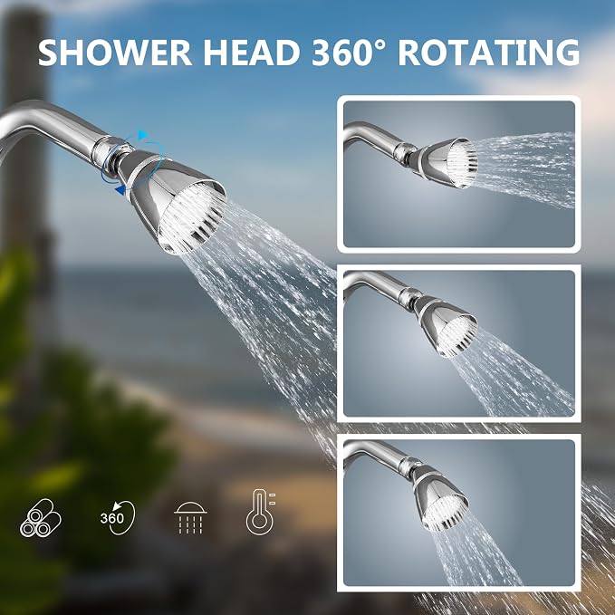 Aolemi Outdoor Shower Kit,2-Handle with Soap Dish,Polish Chrome | Solid Brass Showerhead and Valve,SUS304 Riser,6-Inch Centers,Soap Dish,Reversible Upward/Downward Exposed Shower Install