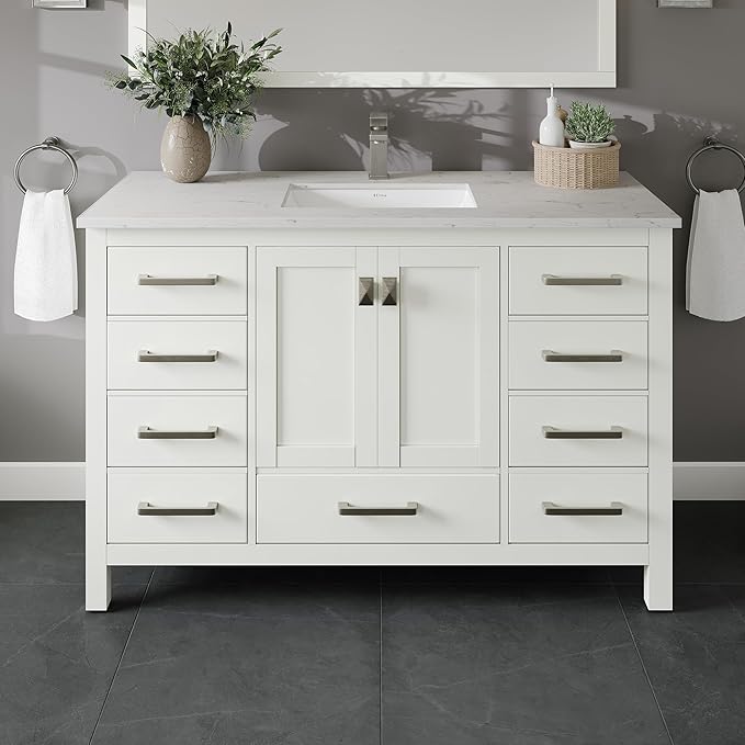 Eviva London 48 Bathroom Vanity with Top, Sink, and Quartz Countertop - Freestanding Single Sink Vanity for Modern Bathrooms