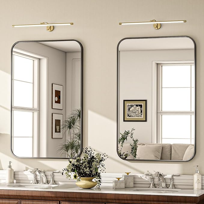 20x28 Inch Black Bathroom Vanity Mirror for Over Sink | Rectangle Wall Mirror for Bathroom with Round Corner, Hangs Horizontally Vertically for Living Room, Bedroom as Home Decor
