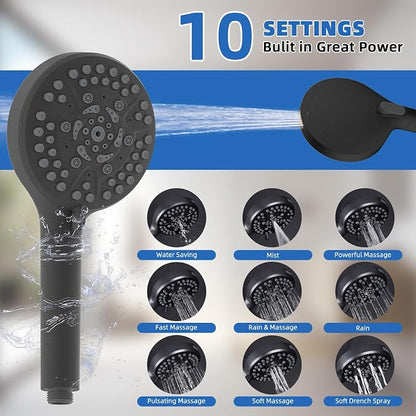 10" Metal Rainfall Shower Head with 10-Mode Handheld, Oil Rubbed Bronze | NSF/ANSI/CAN 372 Certified, High Pressure Showerhead Combo with 11" Adjustable Shower Arm, 71" Hose, Shower Head Holder
