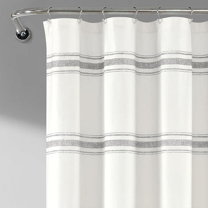 Lush Decor Farmhouse Stripe Cotton Shower Curtain, 72" W x 72" L, Gray - Striped Bathroom Curtain - Fabric Shower Curtains - Farmhouse Bathroom Decor