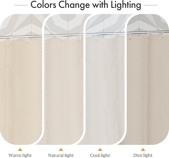 AmazerBath Boho Farmhouse Shower Curtain with Tassels, Soft Cloth Beige Shower Curtain Set, Herringbone Chevron Minimalist Fabric Rustic Shower Curtain with Hooks, Hotel Quality, 72x72 Inches