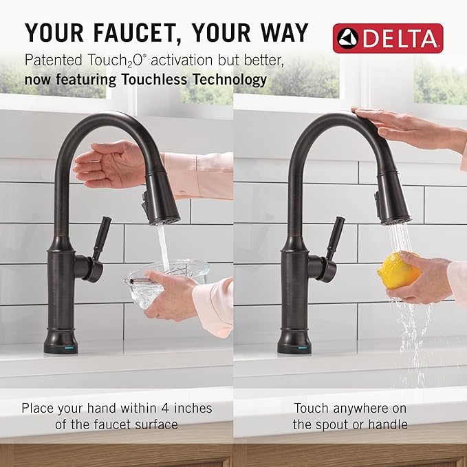 Delta Faucet Renaldi Touchless Kitchen Faucet with Touch Technology, Oil Rubbed Bronze Kitchen Sink Faucet, Delta ProClean Kitchen Faucet, Pull Down Kitchen Faucet, Venetian Bronze 9184TL-RB-DST
