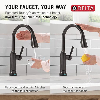 Delta Faucet Renaldi Touchless Kitchen Faucet with Touch Technology, Oil Rubbed Bronze Kitchen Sink Faucet, Delta ProClean Kitchen Faucet, Pull Down Kitchen Faucet, Venetian Bronze 9184TL-RB-DST