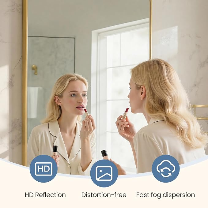 NEWBULIG Bathroom Mirrorfor Bathroom Sink, 26x38 Inch, Vanity Wall Mirror | Rectangle Metal Frame, Rounded Corners, Bedroom Entryway Hang, Horizontal or Vertical, Gold