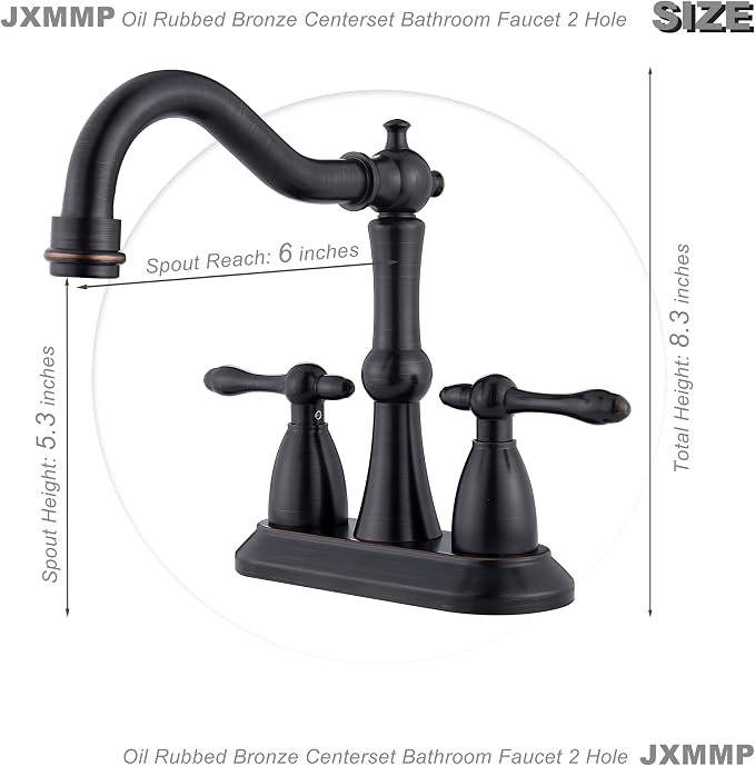 Oil Rubbed Bronze Antique Bathroom Faucet 2 Hole, Stainless Steel Centerset 4 inch Bathroom Faucet 2 Handle with Drain and Supply Hose, Brushed Bronze Faucet for Bathroom Sink