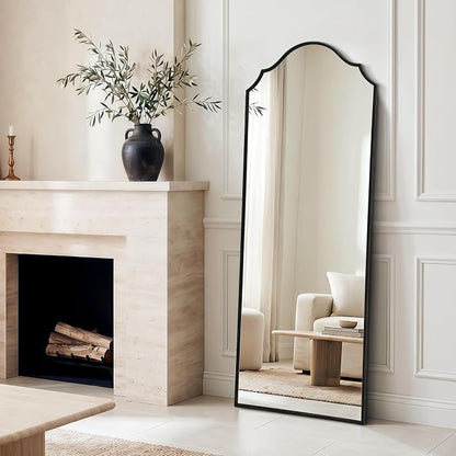 Besdomus Scalloped Full Length Mirror: 21"x56" Black Arched Floor Mirror | Classical Minimalist Wooden Frame Body Long Mirror for Wall/Bedroom/Cloakroom/Entryway/Living Room - Home Decor for Housewife