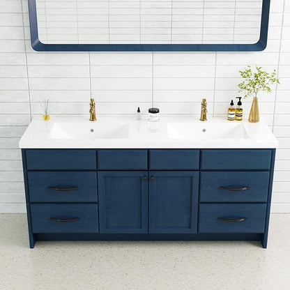 60 in. W x 18.2 in. D Double Sink Bathroom Vanity Top with Integrated Resin Basin, Stain-Resistant & Scratch-Resistant Bathroom Countertop, Without Matte Black Faucet & Pop up-Drain, White