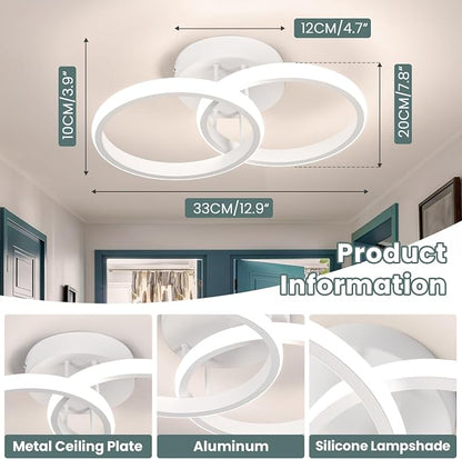 CANEOE Round Modern Led Ceiling Light Fixtures, 6000K Cool White Hallway Light Fixtures Ceiling, Bathroom Close to Ceiling Lights for Corridor Stair Aisle Lamps (White, 1 Pack)