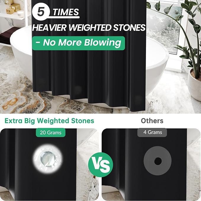 AmazerBath Stall Shower Curtain 36x72, Black Shower Curtain Plastic, Small Shower Curtain Liner Black Heavy Duty Thick PEVA, Walk in Shower Liner with 2 Weighted Stones and 6 Grommet Holes