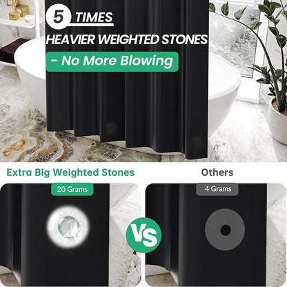 AmazerBath Black Shower Curtain Liner Plastic 78 Inches Long, Premium PEVA Shower Curtain Long Heavy Duty 8G, Weighted Shower Curtains for Bathroom with 3 Big Stones and 12 Grommets, 72x78 Inches