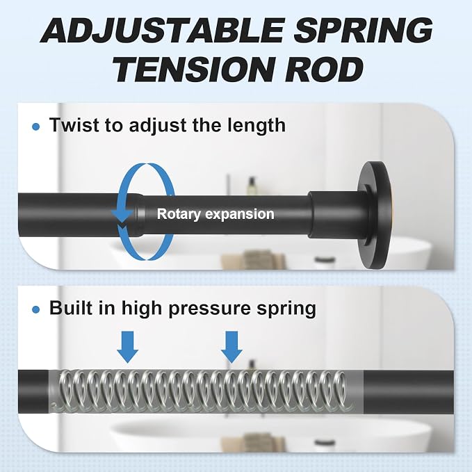CorkLatta 1" Heavy Duty Black Shower Curtain Rod 31 to 80 Inch,Adjustable | Stainless Steel Tension Curtain Rod Non slip, No Drill Shower Rods for Bathroom,Easy Install