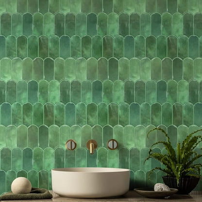 Vamos Tile Thicker Peel and Stick Backsplash Tile,Green,10-Sheet | Self Adhesive Vinyl Wall Tiles with Green Grout, Stick on Backsplash for Kitchen, Bathroom,RV,Laundry,11.1''x12''
