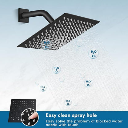 Matte Black Shower Faucet Set, 8 Inch Rain Shower System with Valve | Complete Rain Shower Set with Valve, Single Handle Wall Mount Design