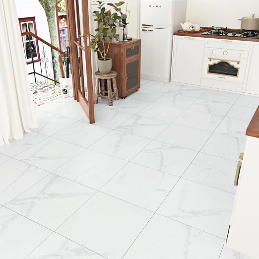 Marble Peel and Stick Floor Tiles for Bathroom Self Adhesive Floor Tiles Peel and Stick Waterproof Vinyl Flooring for Bedroom Kitchen Living Room Camper Marble White 20 PCS 12" x 12"