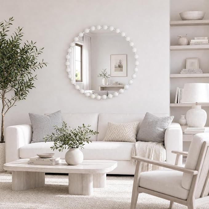 Madison Park 27 inch White Round Mirror, Round Mirrors for Wall Decor, Metal Frame Circle Mirrors for Bathroom, Living Room, Circle Wall Metal Art Mirror