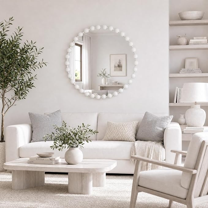 Madison Park 36 inch White Round Mirror, Round Mirrors for Wall Decor, Metal Frame Circle Mirrors for Bathroom, Living Room, Circle Wall Metal Art Mirror
