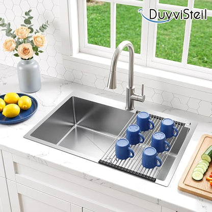 33x22 Inch Topmount or Drop In Kitchen Sink Worktation, Stainless Steel Single Bowl Sink with Drainpipe for RV, Prep Kitchen