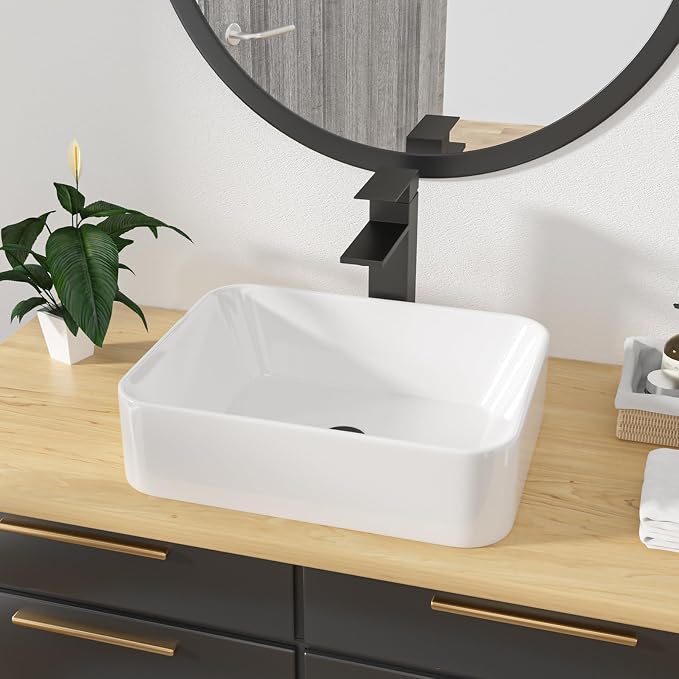 Bathroom Vessel Sink Rectangle - 19x15 Inch White Modern Bathroom Sinks Rectangular Above Counter Porcelain Ceramic Vessel Vanity Sink Art Basin