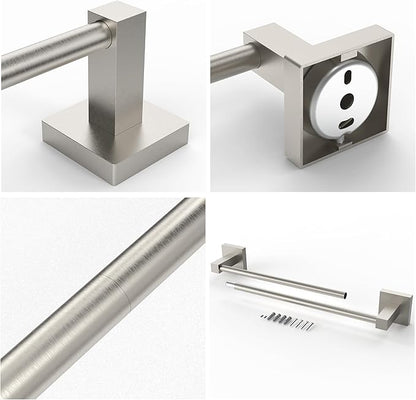 Ruacq Brushed Grey 21 Inch Single Towel Bar Square Bath Towel Holders Bathroom Towel Rack SUS304 Stainless Steel Modern Wall Mounted Total Length 24 inch