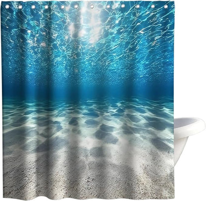 Modern Ocean Shower Curtain, Rustic Luxury Abstract Nautical Tropical Coastal Shower Curtains for Bathroom, Waterproof Bath Curtain with Hooks Machine Washable Bathtub Curtains 72x72 Inch Blue