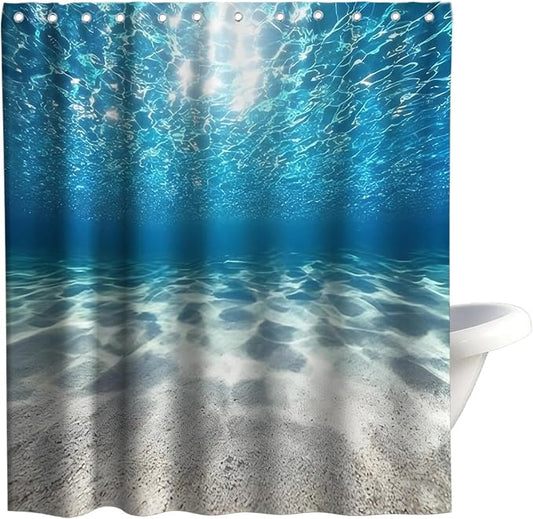 Modern Ocean Shower Curtain, Rustic Luxury Abstract Nautical Tropical Coastal Shower Curtains for Bathroom, Waterproof Bath Curtain with Hooks Machine Washable Bathtub Curtains 72x72 Inch Blue