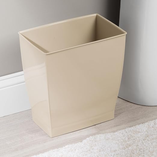 iDesign Small Plastic Bathroom Trash Can, Slim Rectangle, 2-Pack, Brown | Garbage Bin for Bedroom, Office, Dorm