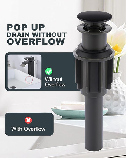 Vessel Sink Faucet Matte Black: ARCORA Single Hole Tall Bathroom Faucet, Single Handle Tall Waterfall Bathroom Faucet with Pop Up Drain and cUPC Supply Lines