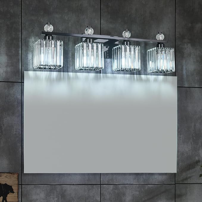 Vanity Lights 4-Light Modern Crystal Vanity Light Plating Black Bathroom Light Fixtures Over Mirror Crystal Bathroom Vanity Lighting Fixtures