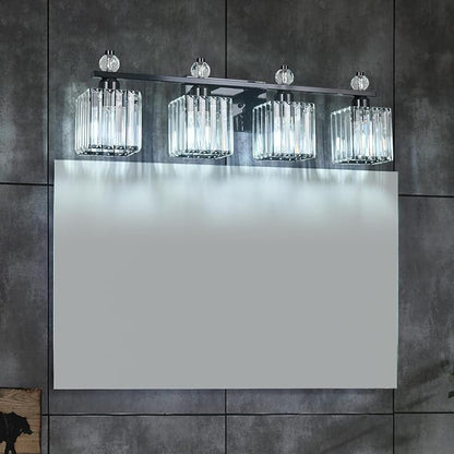 Vanity Lights 4-Light Modern Crystal Vanity Light Plating Black Bathroom Light Fixtures Over Mirror Crystal Bathroom Vanity Lighting Fixtures