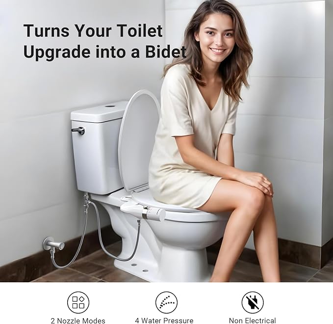 Bidet Attachment for Toilet, Dual Nozzle Bidet Toilet Seat, Non-Electric Ultra-Thin Bidets for Existing Toilets, Rear/Feminine Wash with Adjustable Water Pressure (White)
