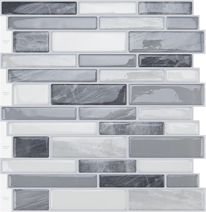 WOWSTAR 10-Sheet Peel and Stick Backsplash Tile for Kitchen Wall, Back Splash Stick On Tiles for Kitchen (12"x 12", Gray) | Peel and stick backsplash, self-adhesive wall tile, Gray, waterproof, kitchen bathroom wall, 10-sheet