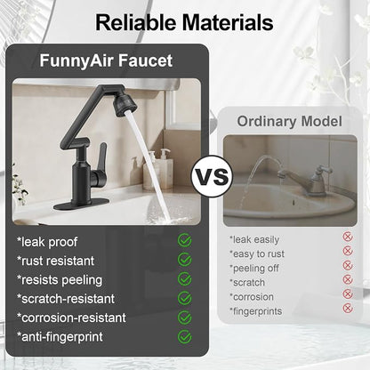 Stainless Steel Bathroom Sink Faucet, 1080° Rotatable, Matte Black | Fit 1 Hole Sink, 4 Water Outlet Modes, Three-stage Rotating Design, Flexible Adjustment, Anti-Rust, No Leakage, Single Handle