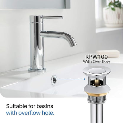 Solid Brass Single Handle Bathroom Sink Faucet with Pop Up Drain, High Arc Cubic Spout Lavatory Faucet | Corrosion-Resistant, Modern Design, Easy to Install (Chrome, KBF1002)