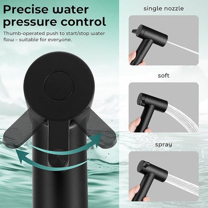 Handheld Bidet Sprayer for Toilet, Adjustable Water Pressure Control Rotary Switch with Bidet Hose, Exclusive Single Nozzle High Pressure Mode for Cleaning Stubborn Stains, Matte Black