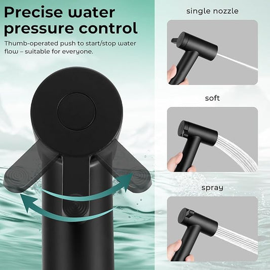 Handheld Bidet Sprayer for Toilet, Adjustable Water Pressure Control Rotary Switch with Bidet Hose, Exclusive Single Nozzle High Pressure Mode for Cleaning Stubborn Stains, Matte Black