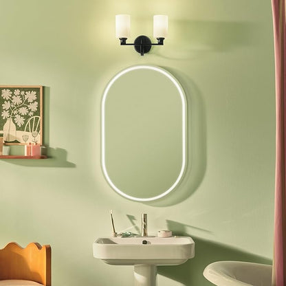 Kichler Gioe 14.25" 2-Light Vanity Light with Opal Glass in Black, Damp Rated, for Bathroom, Powder Room, Over a Mirror, (14.25" W x 10.5" H), 55225BK