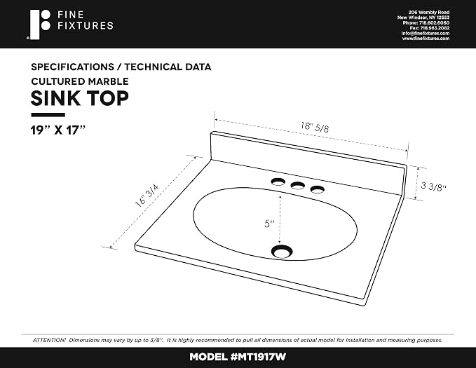 Cultured Marble Composite Bathroom Sink Top - Fits Standard 18” Vanity | Elegant and Durable Bathroom Sinks for Modern Homes - Upgrade Your Space - Perfect for Any Bathroom Design