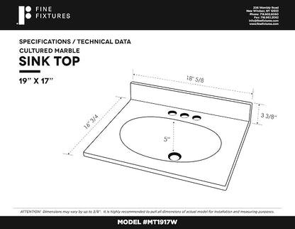 Cultured Marble Composite Bathroom Sink Top - Fits Standard 18” Vanity | Elegant and Durable Bathroom Sinks for Modern Homes - Upgrade Your Space - Perfect for Any Bathroom Design