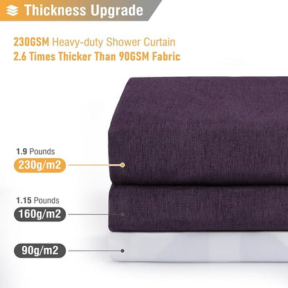 Extra Long Linen Textured Waterproof Shower Curtain, 72x96, Purple | Extra Tall Size, 230GSM Polyester, Heavy Duty Waterproof Cloth, Weighted Hem, 12 Hooks, Modern Hotel Style, Machine Washable