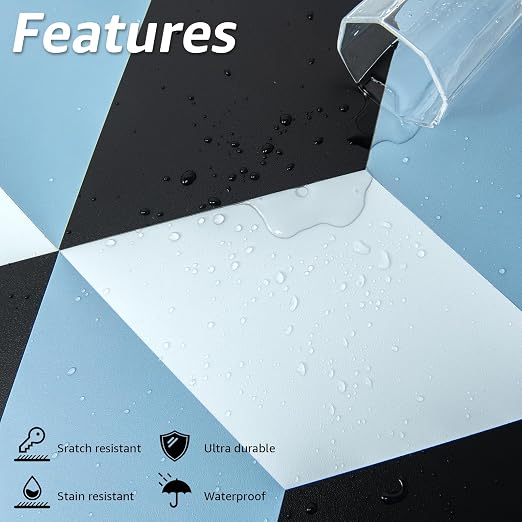 Art3d 30-Pack Hexagon Peel and Stick Vinyl Floor Tiles, Blue/Black/White | 11.8" x 10.2" Single Tile, Self Adhesive, Waterproof, Simple to Clean, Ideal for Kitchen, Bathroom, Living Room, Bedroom