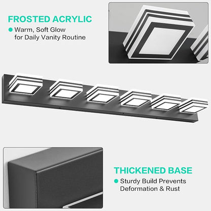 SOLFART Modern Black Vanity Lights Fixtures: 6 Lights Acrylic LED Matte Black Vanity Lights for Bathroom 39inch 5CCT