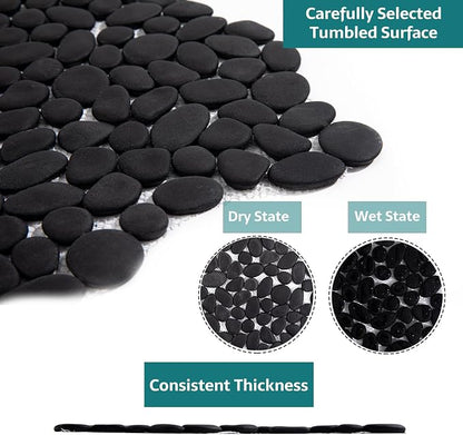 Pebble Tile, Black Pebble Tiles for Shower Floor Kitchen Backsplash Bathroom Wall and Floor Tile, 5 Sheets