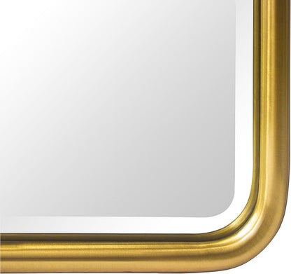 Farmhouse Pivot Rectangle Bathroom Mirror Brushed Gold Metal Framed Tilting Beveled Vanity Mirrors for Wall, Overall 27.91x 30 inches (Mirrror 24 x 30 inches)