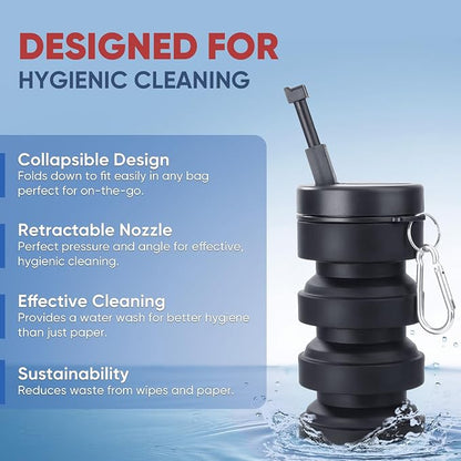 Portable Bidet for Travel, Collapsible Design, Refreshing Clean for Outdoors, Camping & Travel, Black