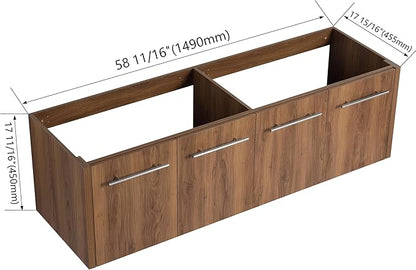 60 Inch Floating Bathroom Vanity,60" Bathroom Vanity Without Sink,Modern Bathroom Vanity Cabinet,Brown Wall Mounted Cabinet(Sink Basin Not Included)
